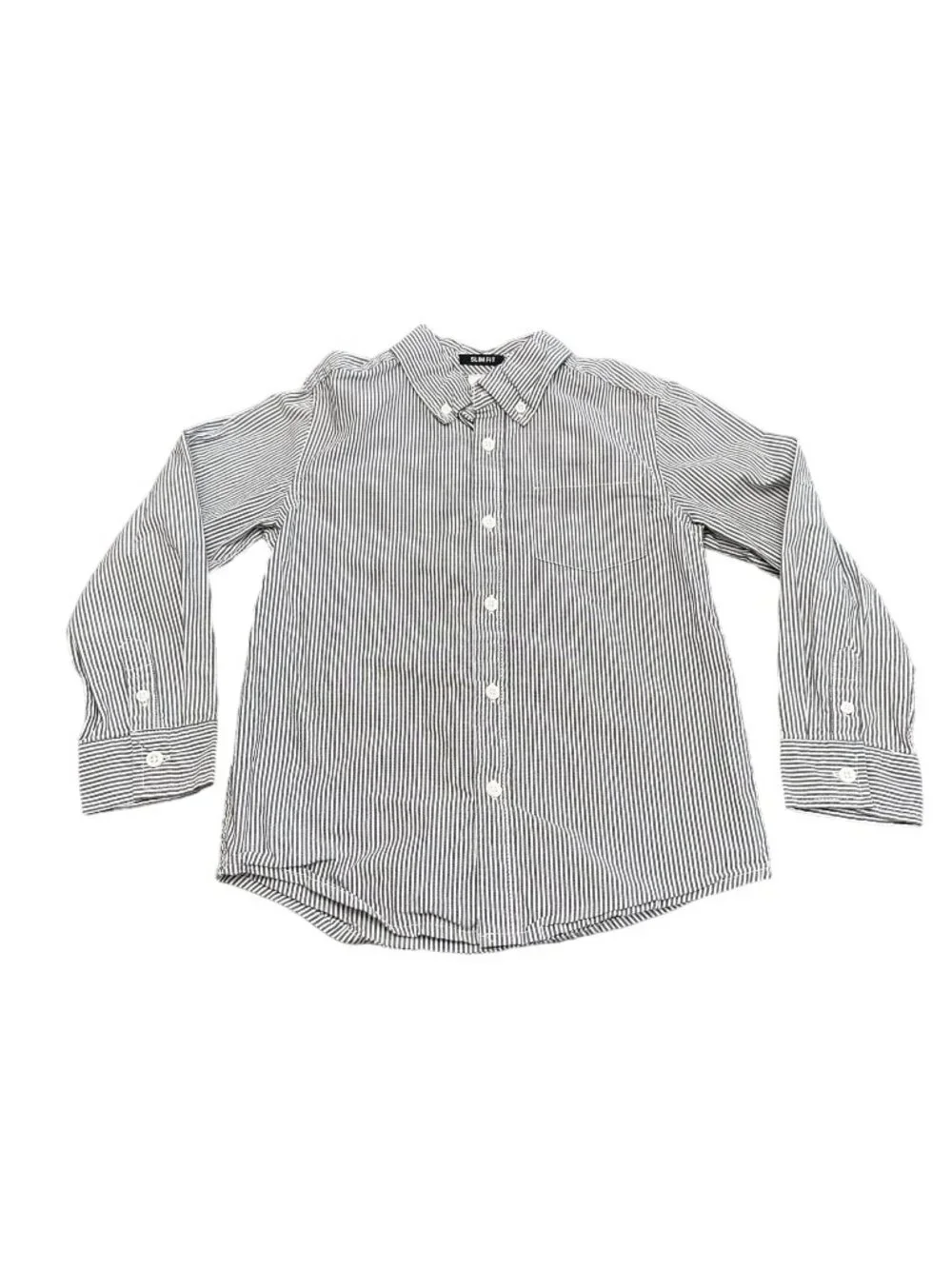 Gymboree Button Down Shirt Boys S (5-6) White Gray Stripe Slim Fit Long Sleeve
